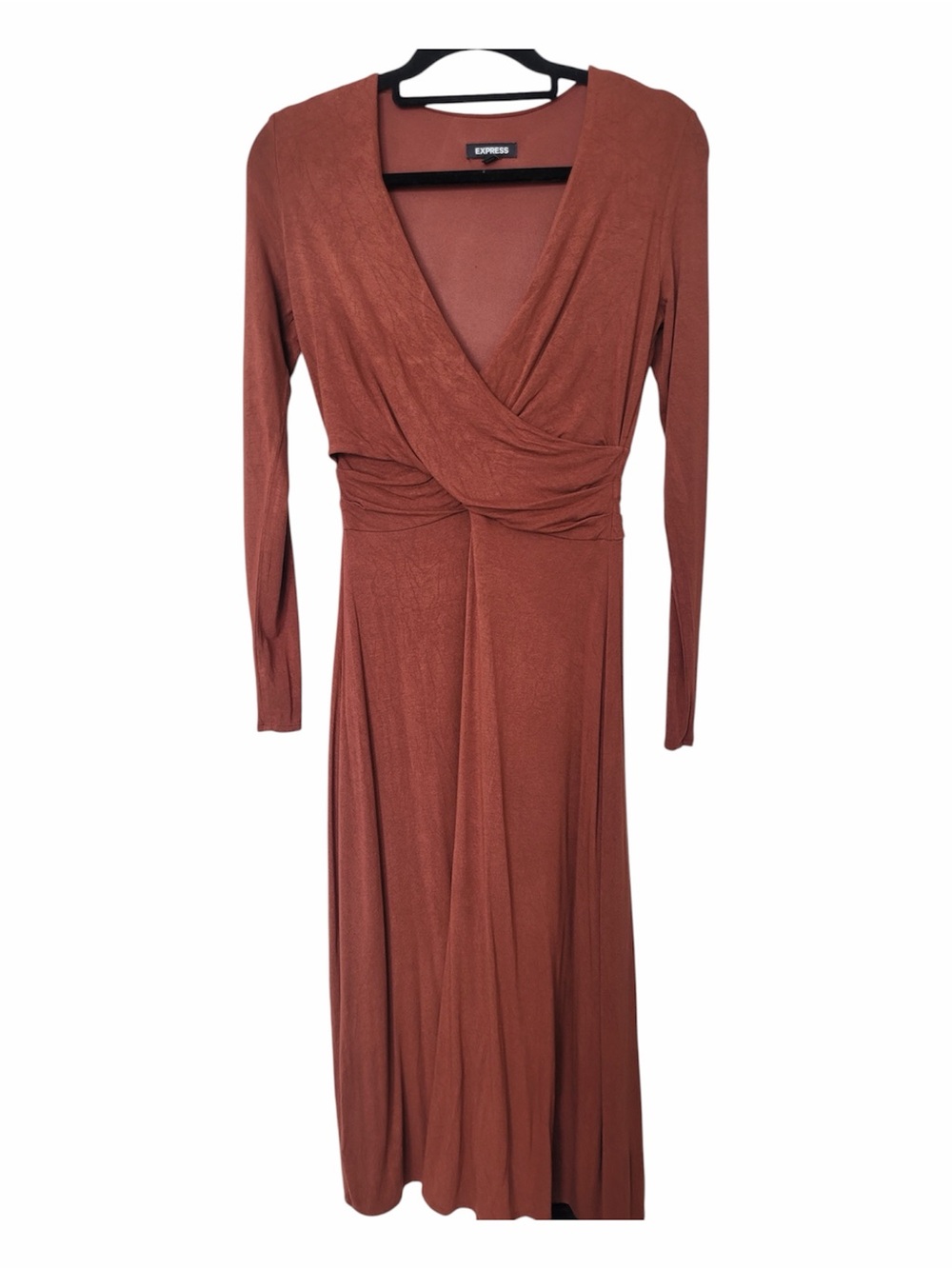 ✅ Express Rust Midi Faux Wrap-Style Long sleeve flowy Dress size S